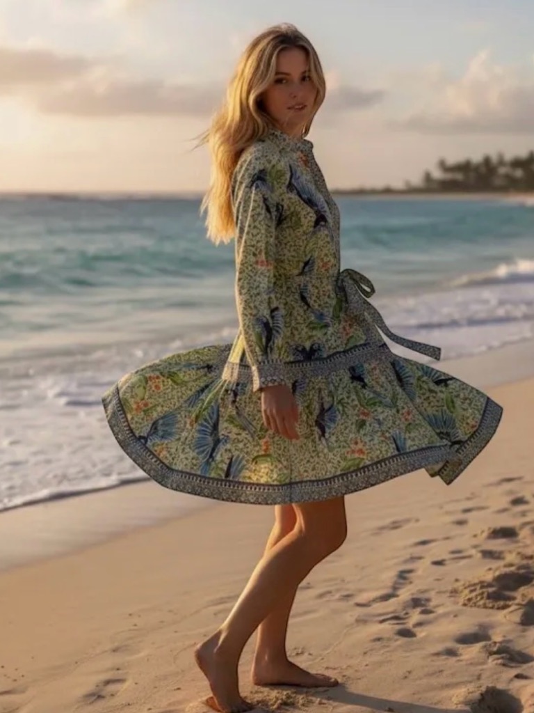 Alex Marie Green Floral Mini Dress With Blue Green Accents